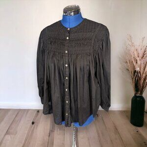 Banana Republic Pintuck Balloon Sleeve Sheer Black Button Down Blouse Size M